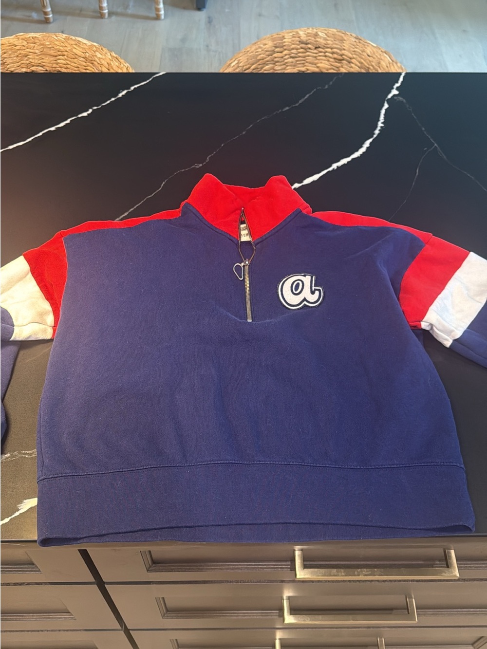 Kids Navy Quarter‑Zip Pullover with Red & White Colorblock